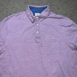 Faherty Polo Shirt Mens Medium Pink Blue Striped Short Sleeve Golf Preppy Casual